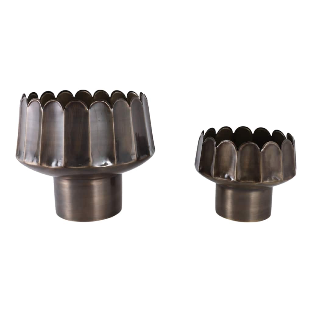 Metal Planter Scalloped Edge Design Decor (Set of 2) - 11", 8" Gold - 12" x 12" x 11"