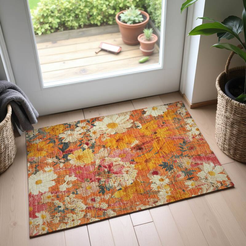 Premium Washable Super Soft Floral Mayfield Rug - Orange - 1'8" x 2'6"