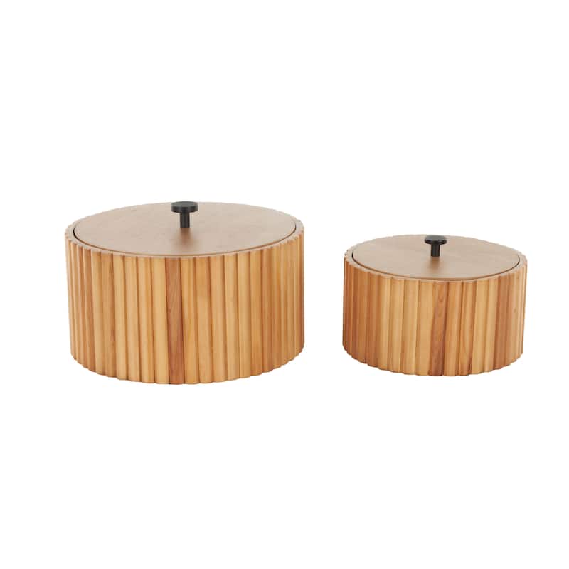 Wooden Handmade Slatted Box with Lids - Set of 2 Brown - Roche River Decor - 8"W x 8"L x 5"H