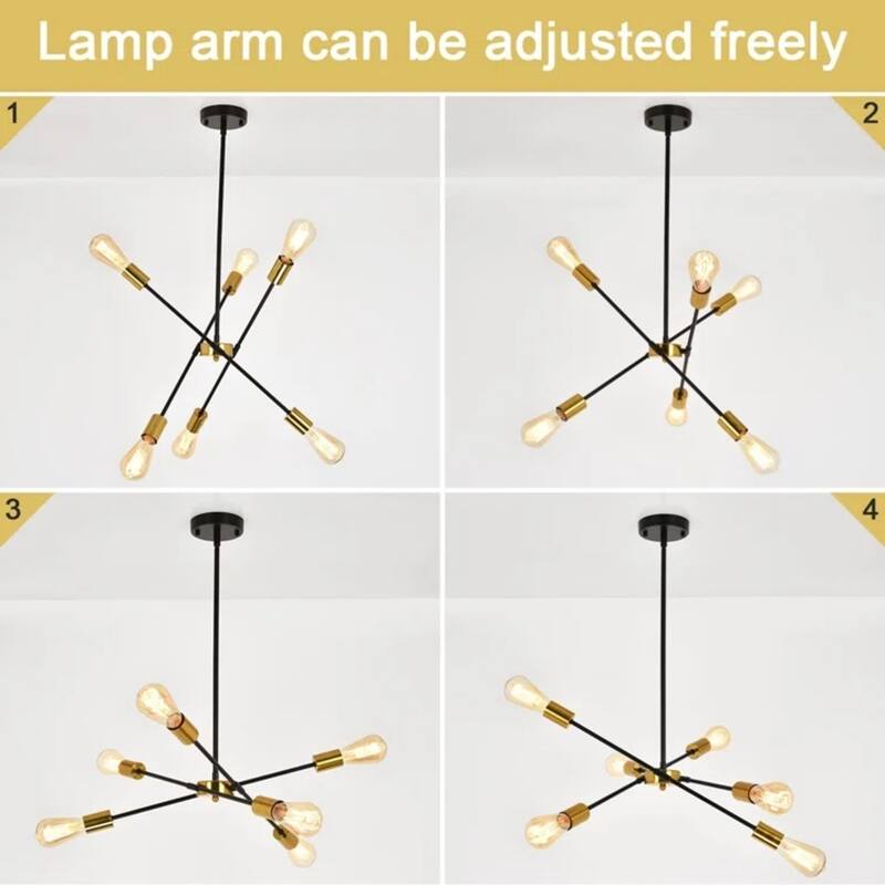 Modern 6-Light Sputnik Linear Chandelier, Modern Sputnik Sphere Chandelier for Dining Room Living Room Bedroom Kitchen