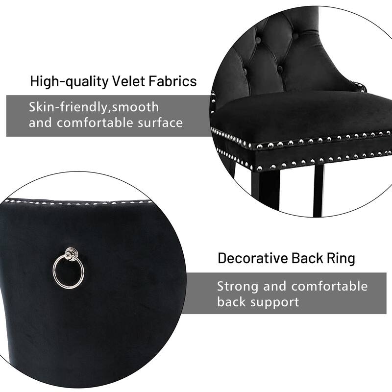 Set of 2 Modern Glam Velvet Dining Chairs - Armless TuftedAccent Side Chairs with Nailhead Trim & Ring Handle