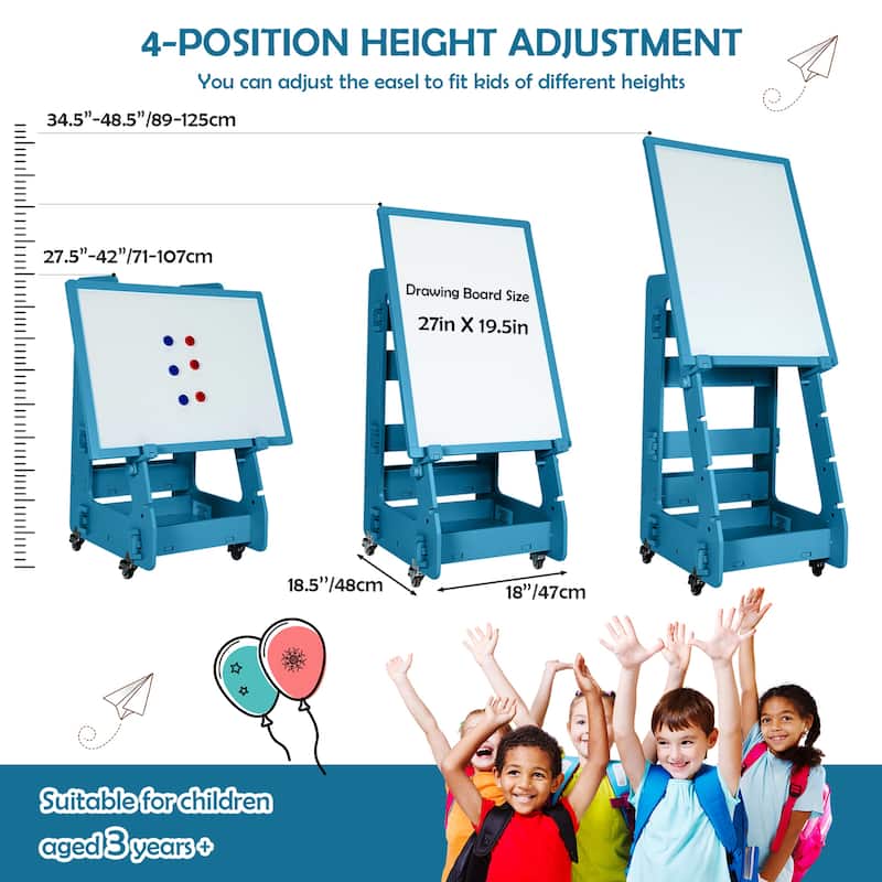 Kids Standing Art Easel Dry-Erase Board Double Sided Chalkboard