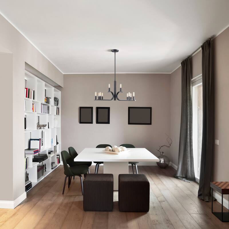 Skye 12-Light Matte Black Minimalist Tiered Candle Chandelier for Dining Rooms - 35.5
