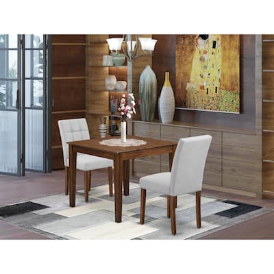 East West Furniture Dining Set Contains a Square Dining Table and Chairs, Antique Walnut (Pieces Options)