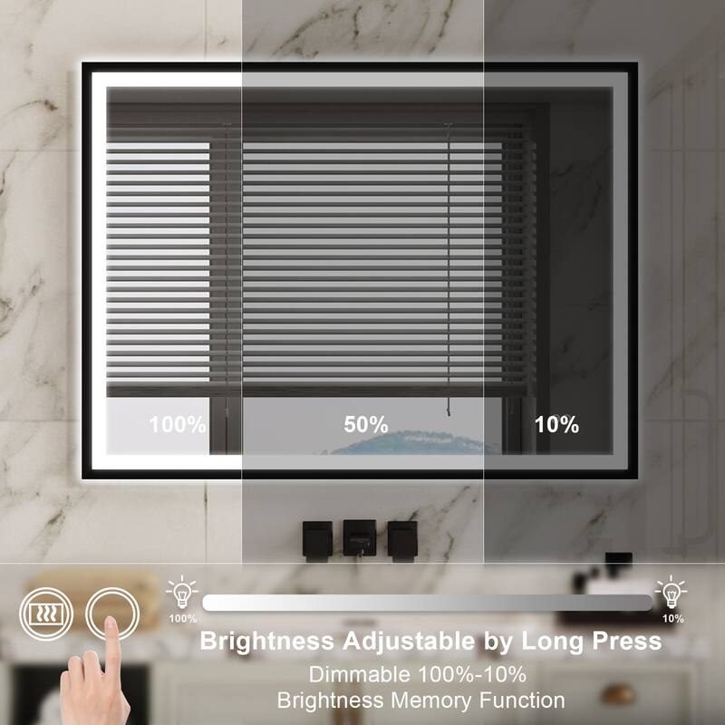 Wall Mounted Back Light Bathroom Framed LED Mirror Anti- Fog With Dimmable Light Touch Sensor And Memory Function