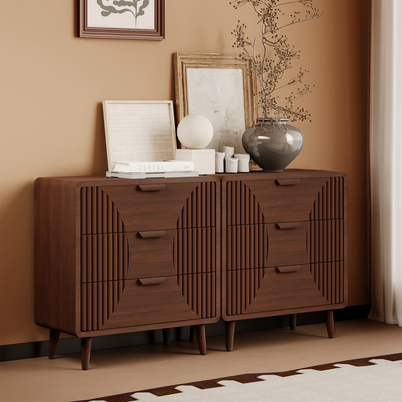 COSIEST Modern Brown Nightstand with Drawers