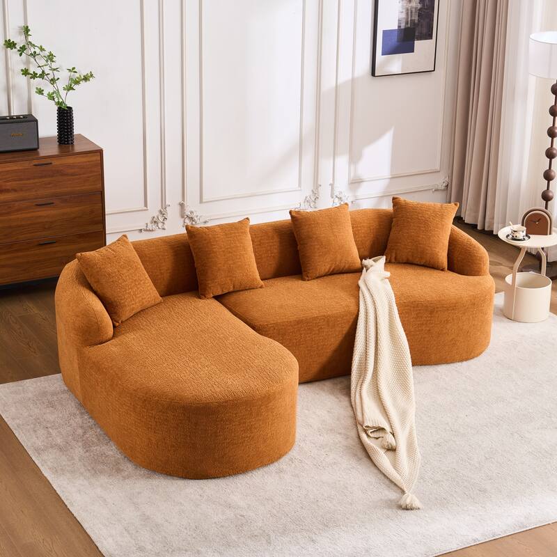 Full Compression Sponge L-Shape Sectional Sofa, Orange Modular Fabric Couch, 30D High-Density for Apartment Living Room - Multi-Color
