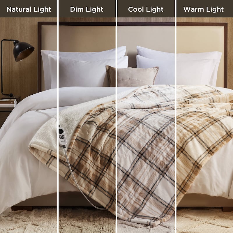 Woolrich Print Plush to Sherpa Heated Throw