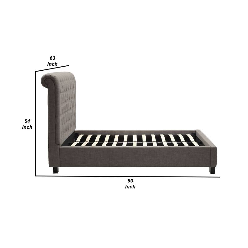 Rue Low Profile Full Bed, Button Tufted Uphosltered Rolled Back, Gray