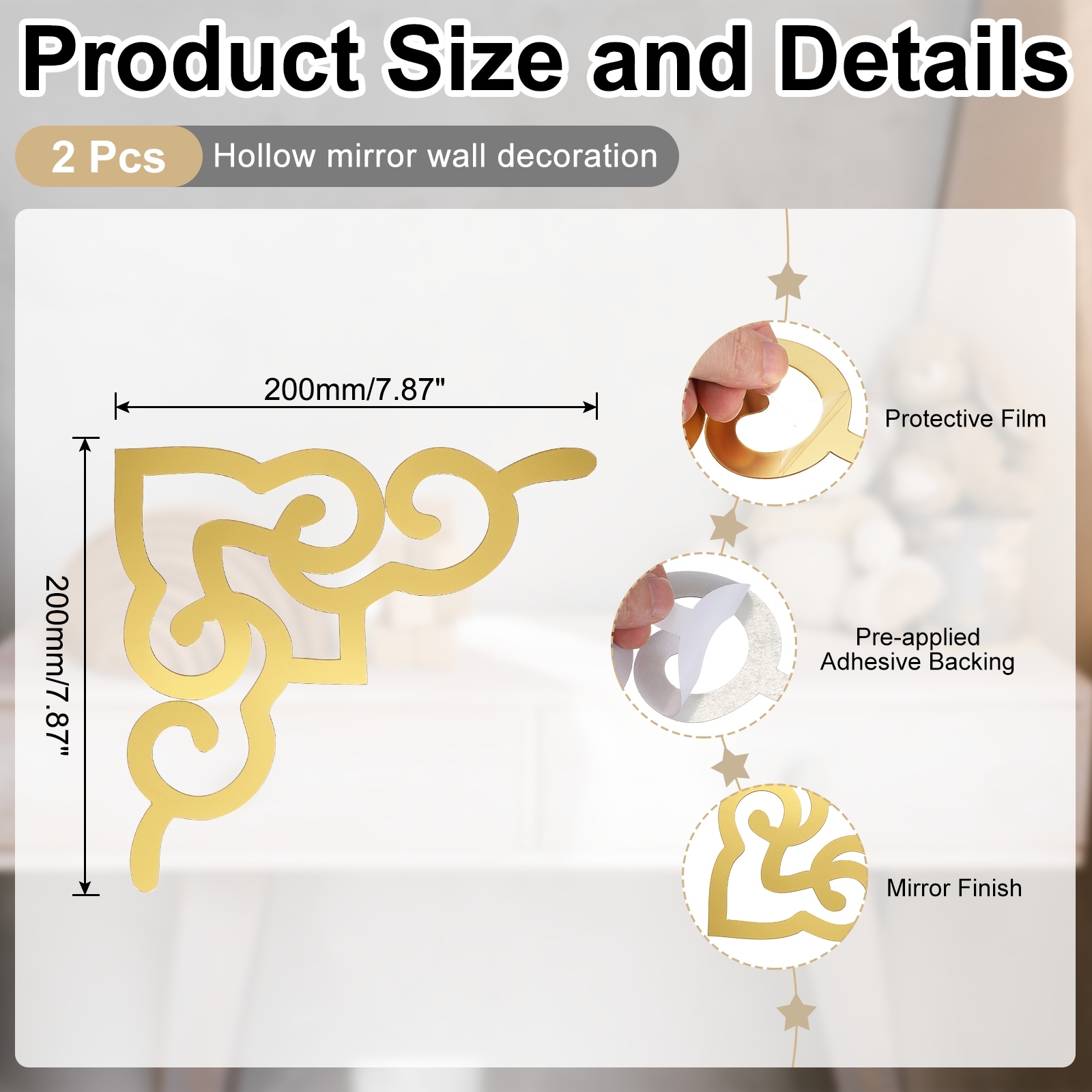 Hollow Mirror Wall Stickers, Acrylic Corner Decor Stickers Self Adhesive Mirror Stickers for Office Decal