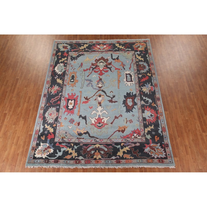 Light Blue Oushak Living Room Area Rug Handmade Wool Carpet - 9'1"x 11'8"