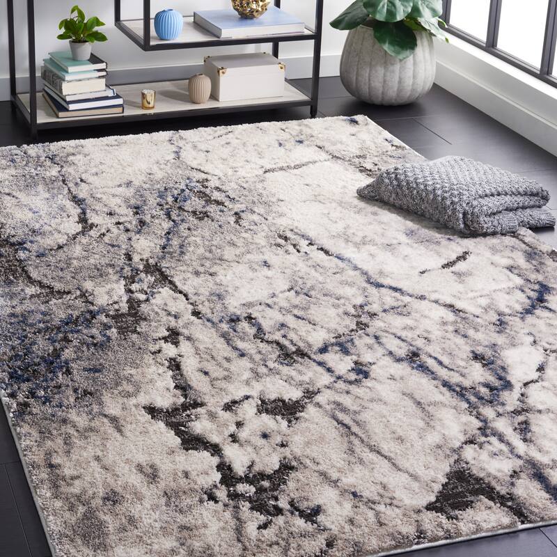 SAFAVIEH Petra Florrie Modern Abstract Rug - 6'7" Square - Ivory/Light Grey