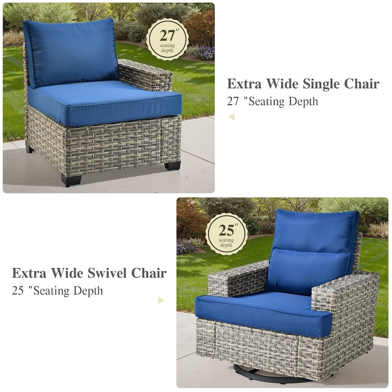 OVIOS 10 Pieces T shaped Seat Wide Armrest Swivel Chair Set With Fire Pit