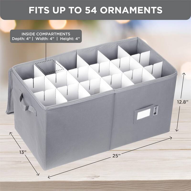 Xmas Ornament Storage Container with Dividers Fits Up to 54 - 4" Ornaments, Durable 600D, Red
