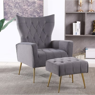 Accent Chair with Ottoman,Living Room Club Chair and Ottoman Set,Grey