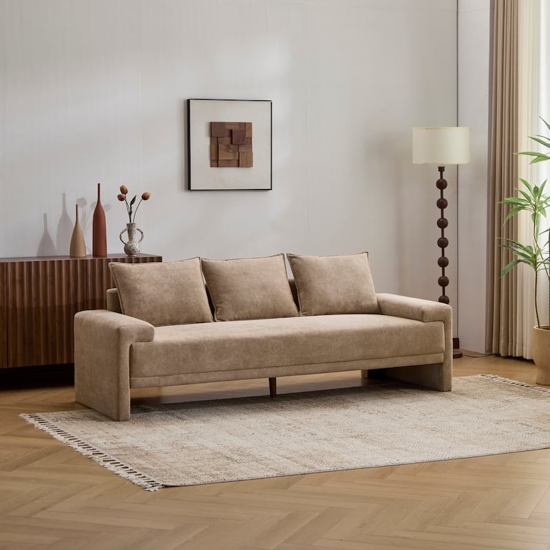 lgora Modern Upholstered 3-Seater Sofa with Wooden Frame Support - Camel