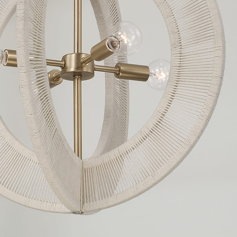20" W x 20" H 4-Light Orb Pendant in Matte Brass with Bleached Natural Rope - 18"W x 18.25"H