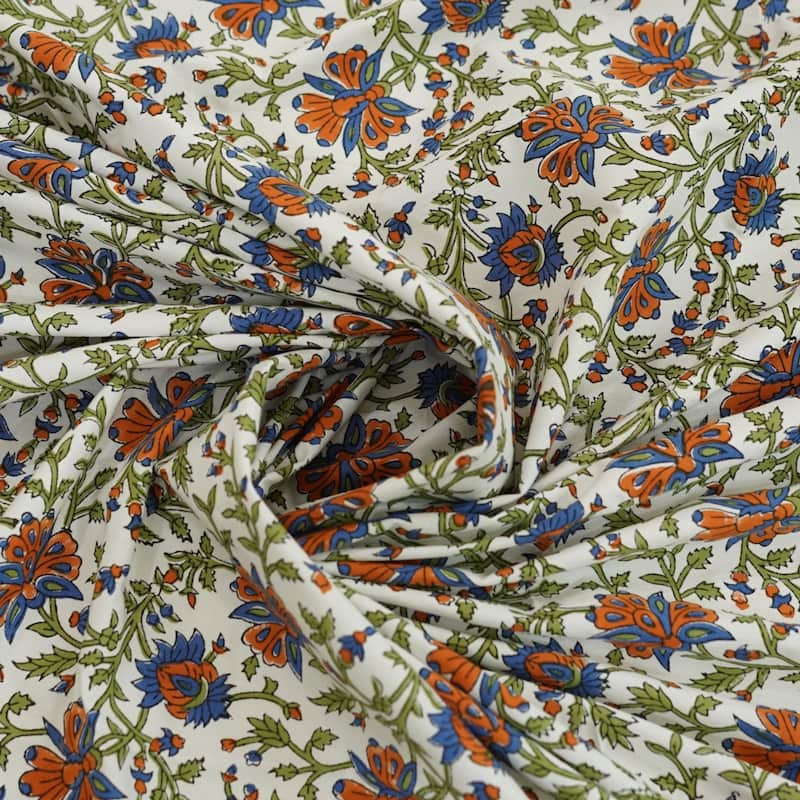 Fabdivine Cotton Hand Block Floral Flat Sheet Bed Room Home Décor Accent Gift