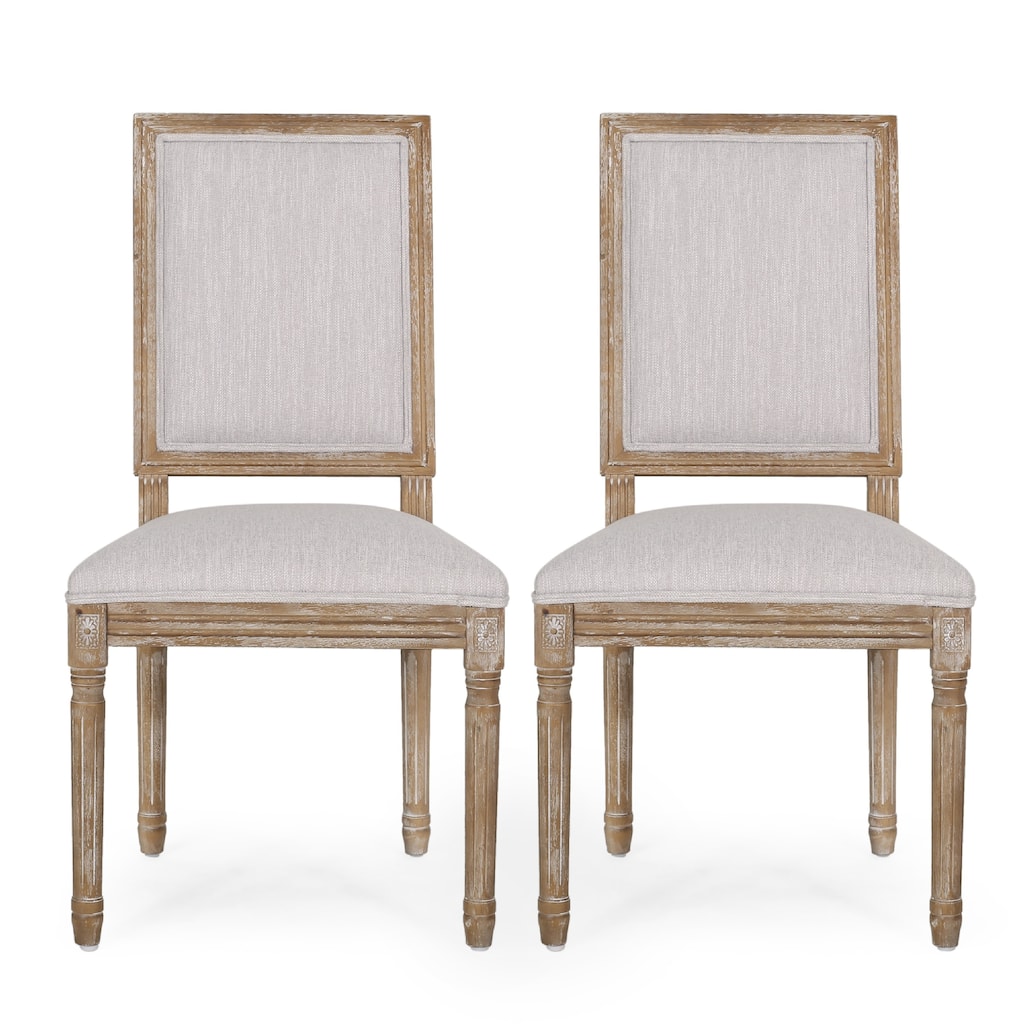 Ryma Dining Chair Set of 2, Fluted Legs, Transitional Light Gray Brown