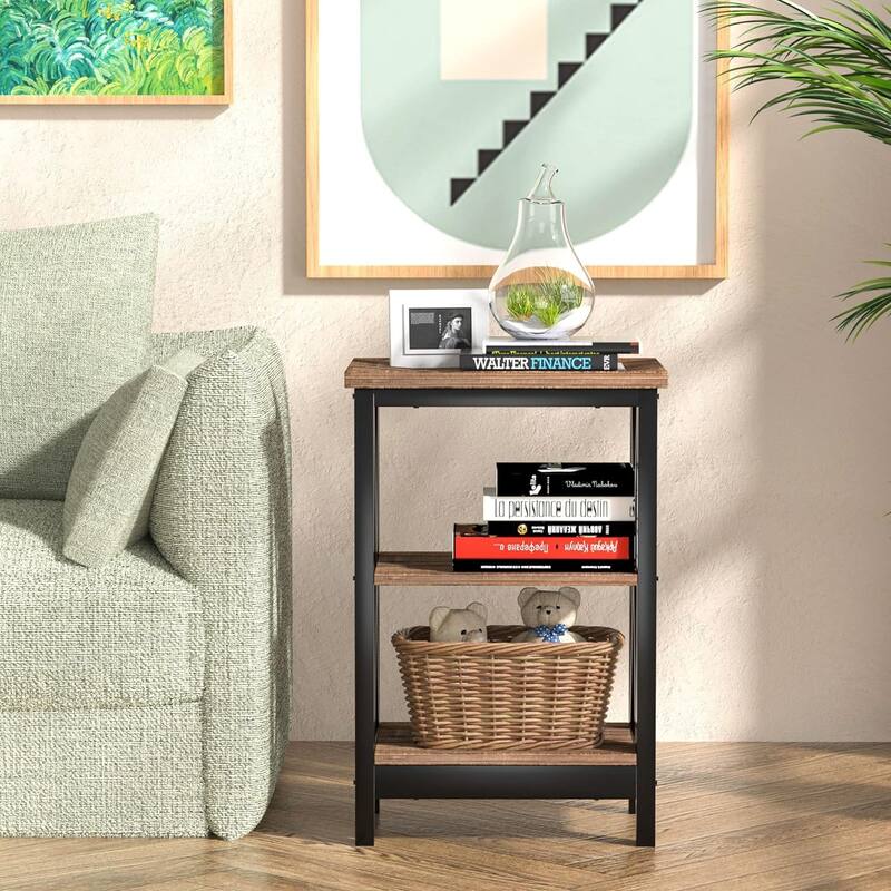 VECELO Modern Nightstand with 3-tier Storage Shelves