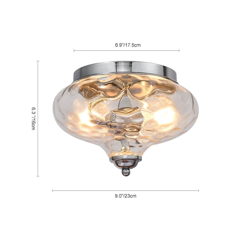 Modern Farmhouse 2-light Water Pattern Hammered Glass Flush Mount 9in
