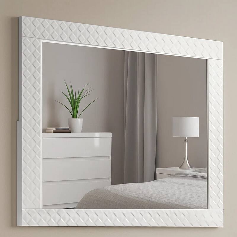 Dema Dresser Vanity Mirror, High Gloss White Textured Trim