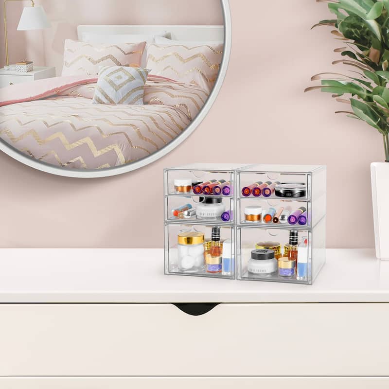 Sorbus Acrylic Cosmetic Makeup Organizer 3 Drawers Clear Stackable Storage Bins For Jewelry And Office Supplies Organizer- 4Pc