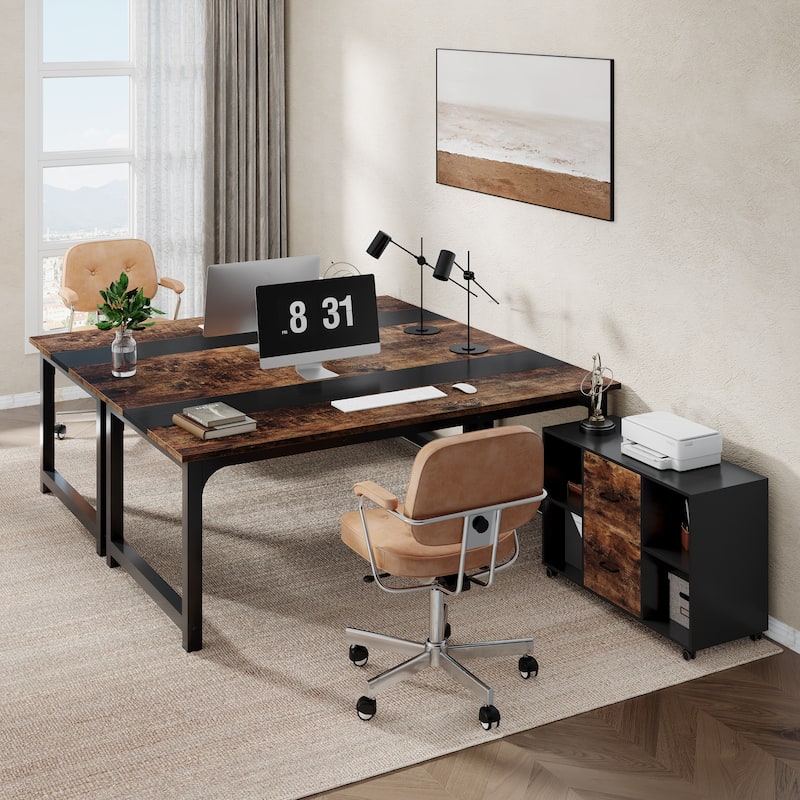 63" Executive Desk with 40" Lateral File Drawer Cabinet Set for Home Office