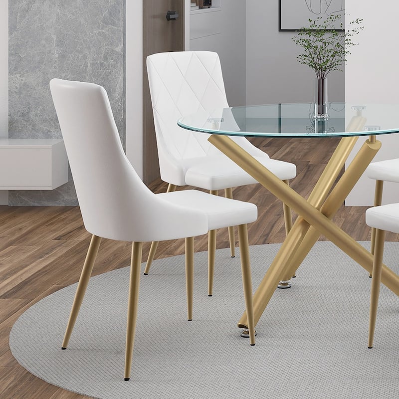 Set of 2 Contemporary Faux Leather and Metal Side Chair - N/A