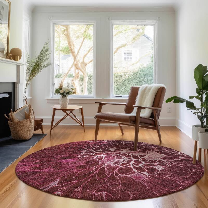 Premium Washable Super Soft Modern Floral Mayfield Rug - Merlot - 8' x 8' - Round