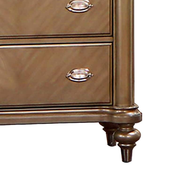 Ada 56 Inch 5 Drawer Tall Dresser Chest, Pine Wood, Chevron Pattern, Antique Champagne