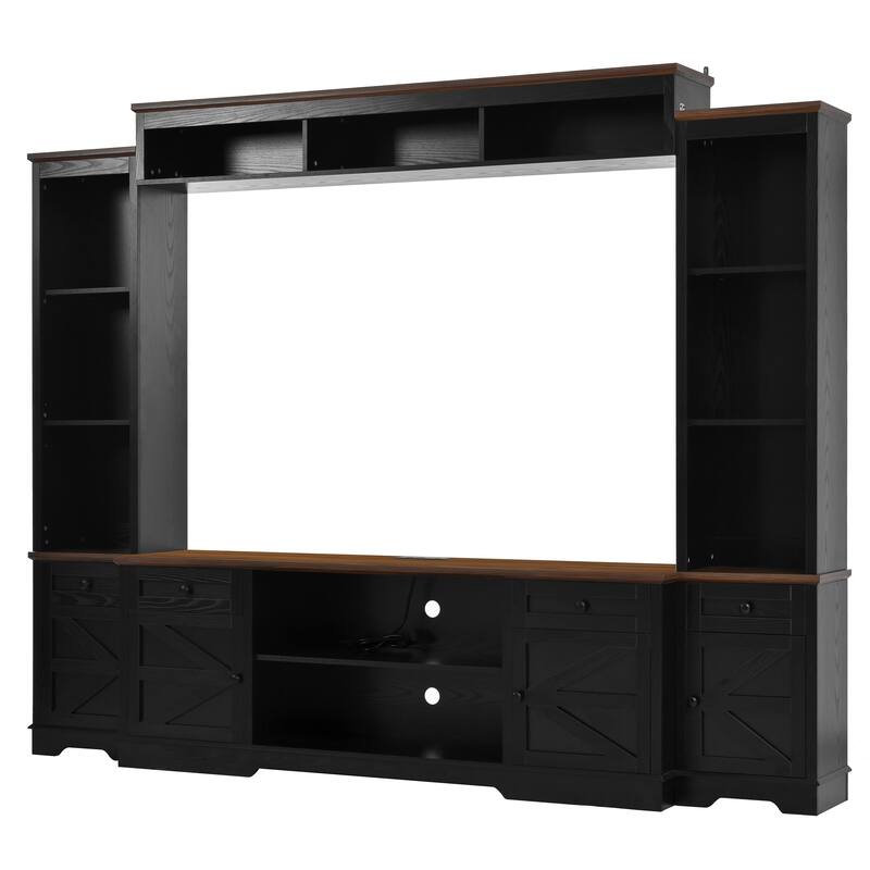 98.8" W Large Wall Unit Entertainment Center with Bookshelves, Barn Doors TV Stand with Charging Station for TVs up to 75"