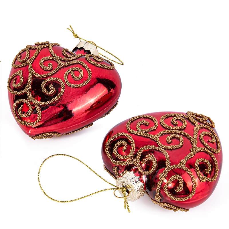 Red Heart Glass Christmas Tree Ornament Set of 2 - 3.15 х 1.6 х 2.95"