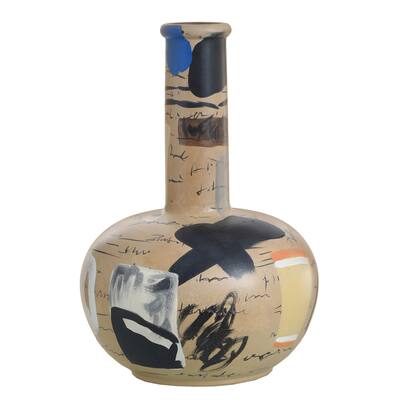 Harp & Finial Cary Vase - Beige/Blue Finish on Ceramic