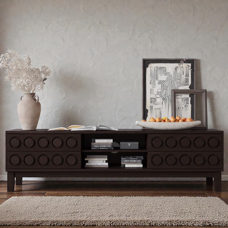 Mid-Century Modern TV Console Table with 4 Drawers for TVs up to 75 Inch, Media Entertainment Center with Storage - Dark Brown
