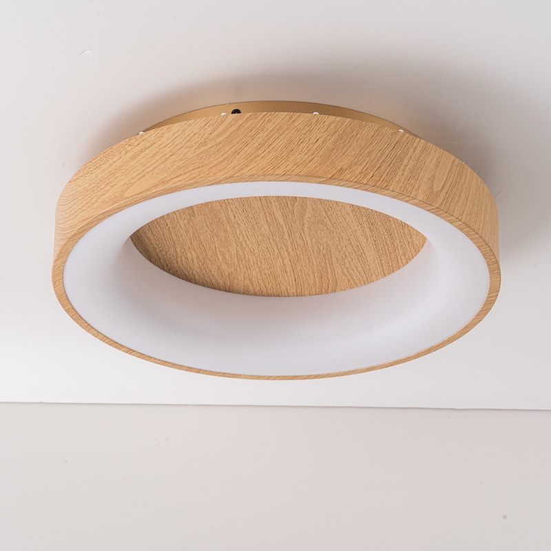1-light 15.7 in. Modern Farmhouse Metal Wood Grain Round Dome Dimmable Integrated LED Flush Mount Light - 15.7 in. W x 3.9 in. H