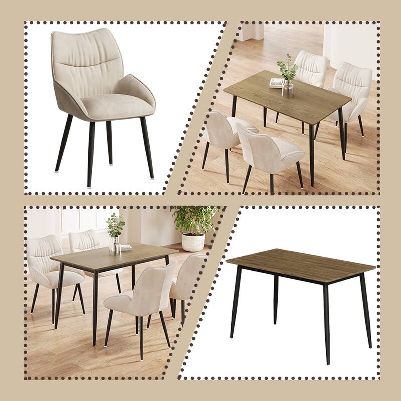 Modern Wood Grain Dining Set with Black Metal Legs, Seats 4-6, 5-Pcs
