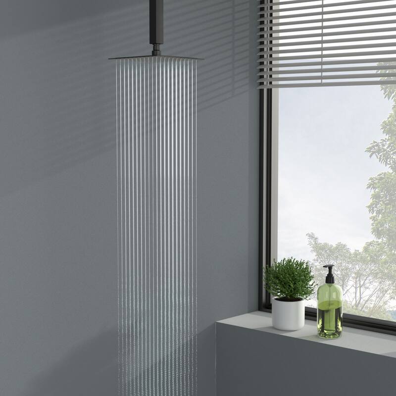 8/10/12/16 Inch Adjustable Rainfall Shower Head Wall-mounted Solid Square Ultra Thin 304 Stainless Steel