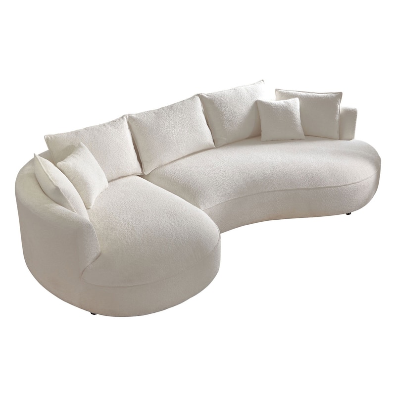 Modern Curved L-Shaped Sectional Sofa with Chaise – Extra Wide White Upholstered Luxury Lounge