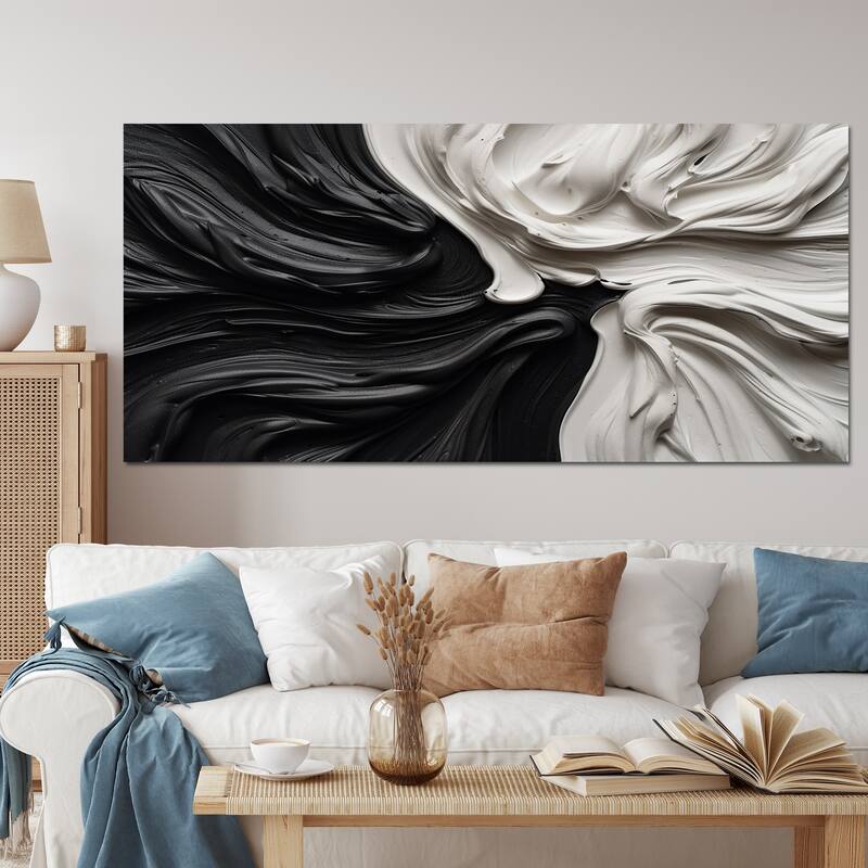 Designart "Black White Marbled Dreamscape Iv" Modern Geometric Wall Art Prints
