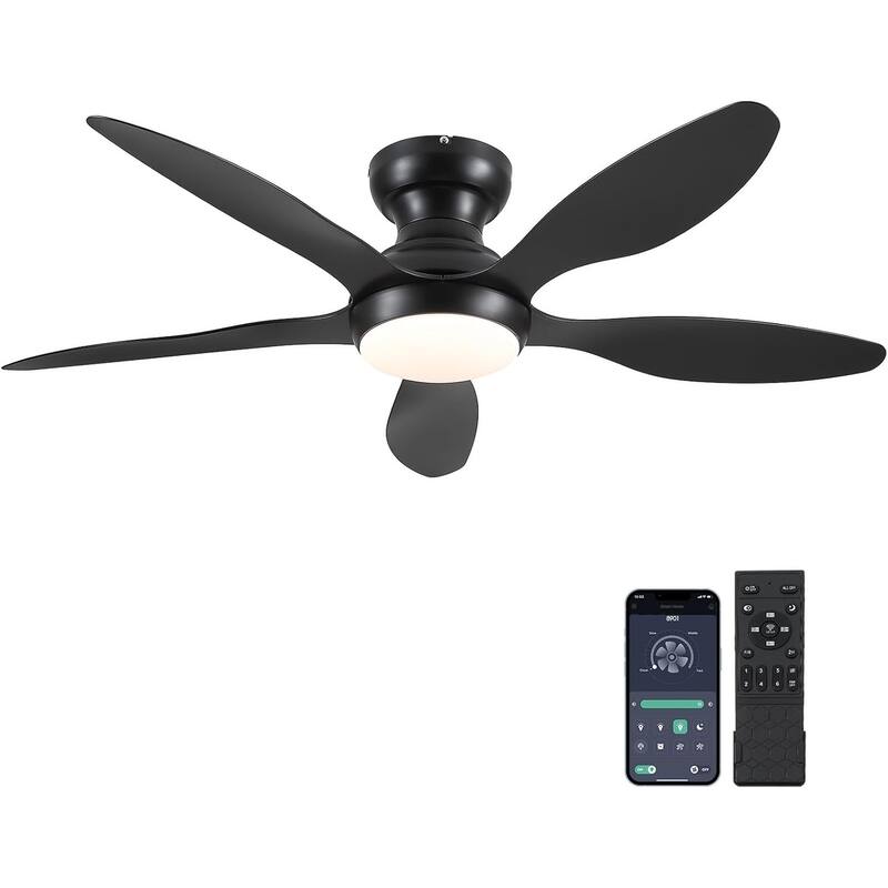 46" Flush Mount Ceiling Fan,Low Profile Ceiling Fan with Light - 46 Inches - Black