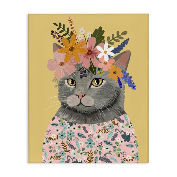 slide 2 of 10, Stupell Spring Cat Floral Portrait Canvas Wall Art Design By Mia Charro 16 x 20