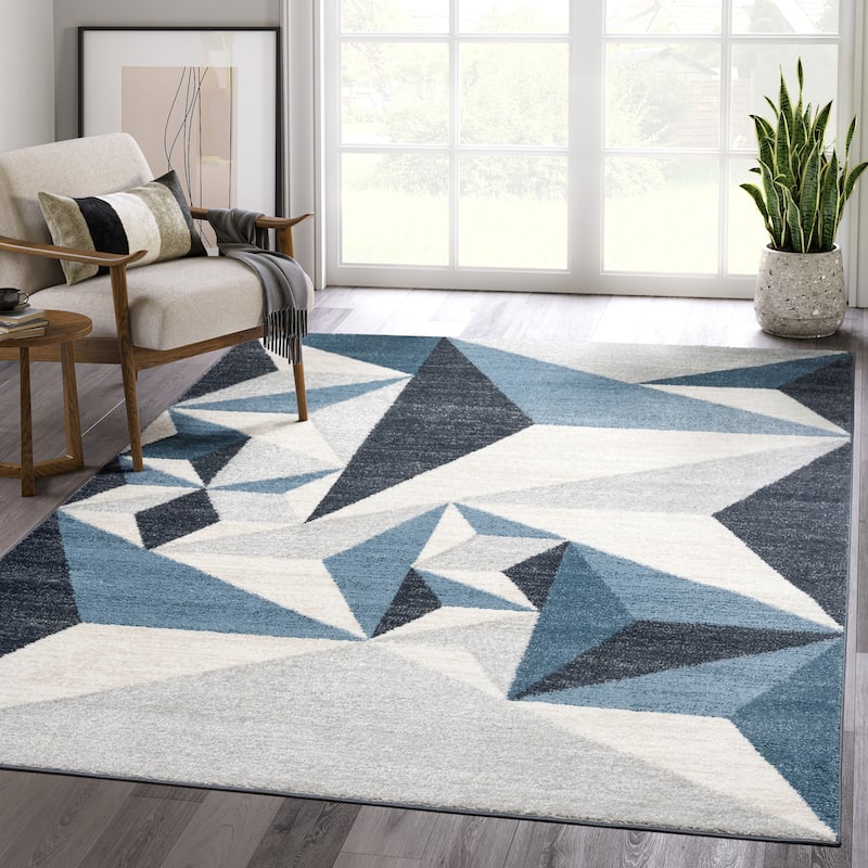 Abani Rugs Deco DEC110A Blue Grey 3D Triangle Area Rug - 5'3" x 7'6" - Grey
