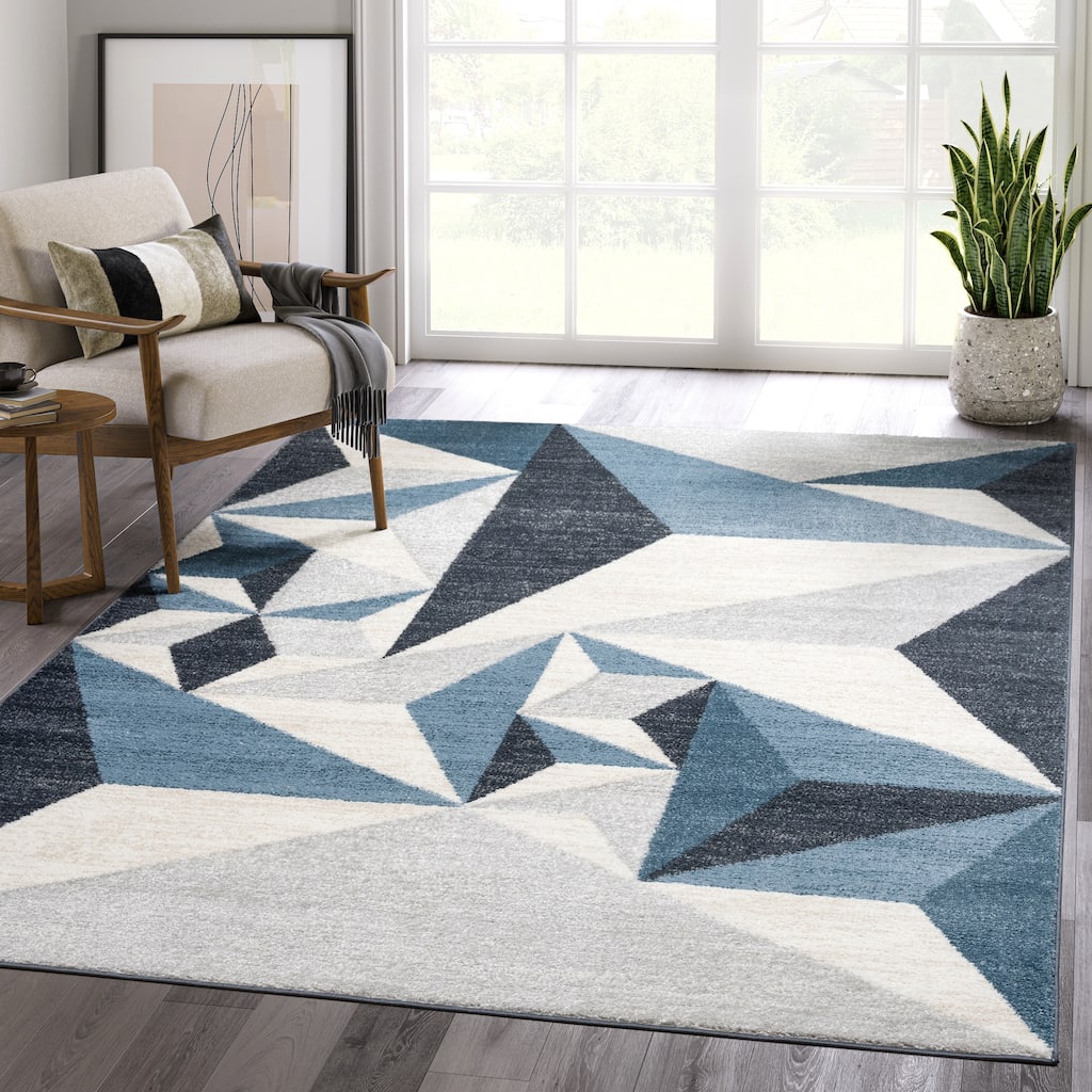 Abani Rugs Deco DEC110A Blue Grey 3D Triangle Area Rug