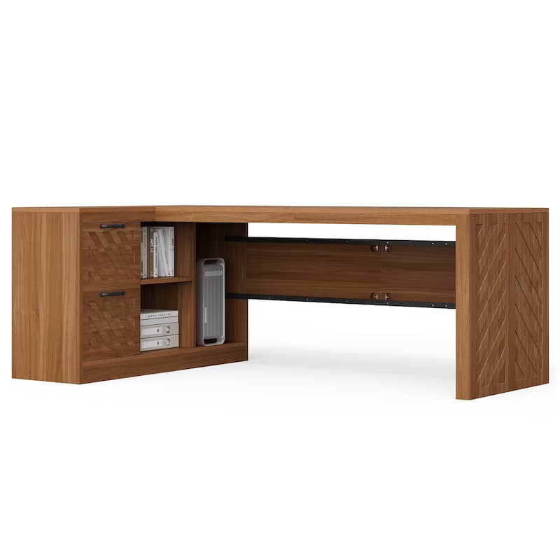 78.7" L-Shaped Executive Desk, Large Home Office Corner Desk with 2 File Drawers & Storage Shelves