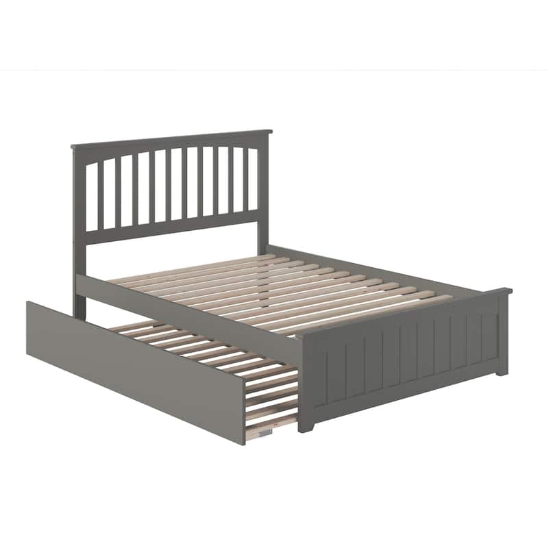 Gothic Grace Platform Bed with Trundle - Twin/Full Size, Grey Hardwood - Sturdy & Elegant Design
