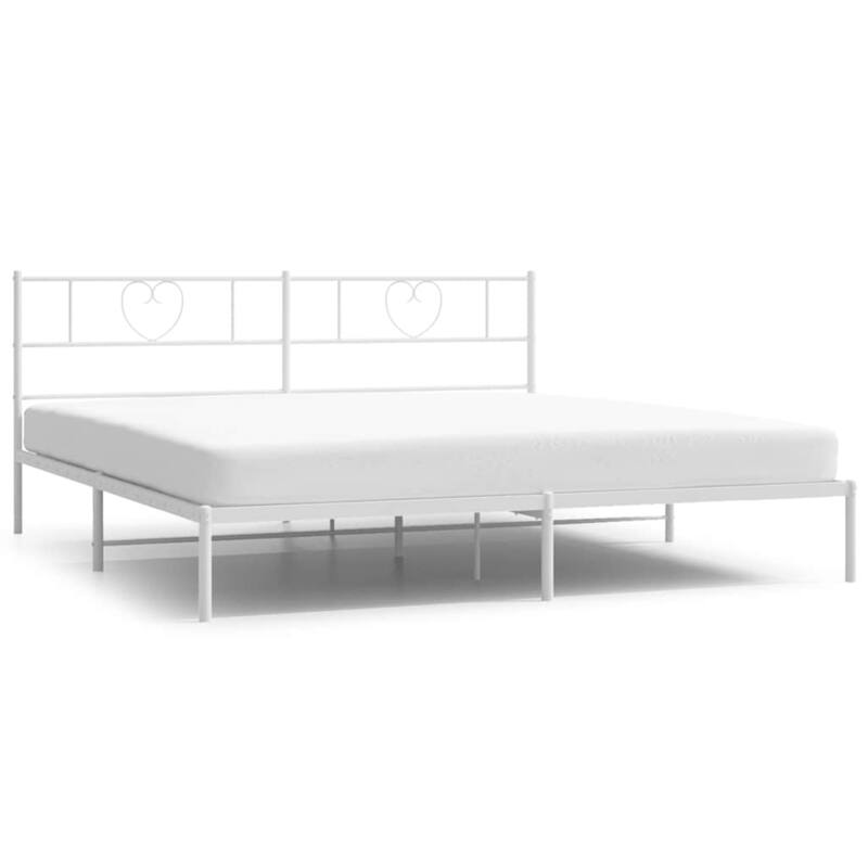 vidaXL California King Metal Bed with Headboard, White, No Mattress - 86.2" x 73.6" x 35.4"