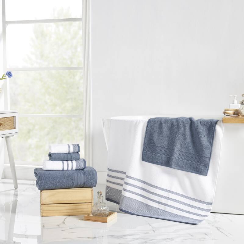 Modern Threads 6-Piece Quick Dry White/Contrast Towel Set