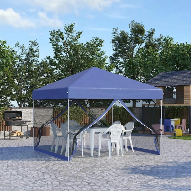 10'x10' Pop Up Canopy Tent, Adjustable Height,Wheeled Bag,Screen Room - Dark Blue