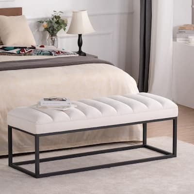 Metal Base Velvet Upholstered Bench for Bedroom Entryway